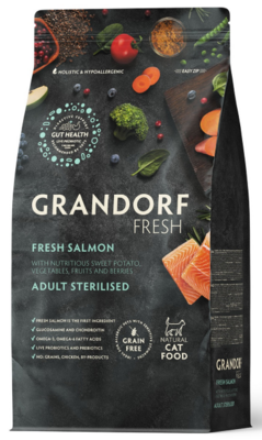 Grandorf Fresh Adult Sterilised Cat Salmon & Sweet Potato - сухой корм для взрослых стерилизованных кошек и кастрированных котов