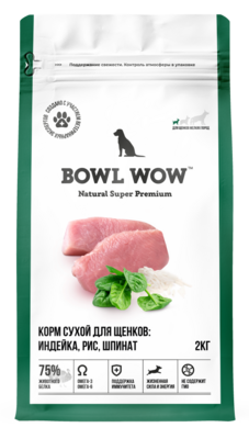 Bowl Wow Puppy Small (индейка, рис, шпинат) - сухой корм для щенков мелких пород