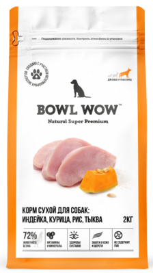 Bowl Wow Adult Dog Large (индейка, курица, рис, тыква) - сухой корм для взрослых собак крупных пород