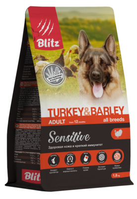 Blitz Adult Dog Turkey & Barley – сухой корм для взрослых собак всех пород