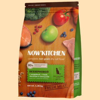 Now`Kitchen Grain Free Adult Cat Turkey, Duck, Salmon – сухой корм для взрослых кошек всех пород