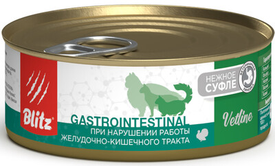 Blitz Vetline Cat Gastrointestinal – диетический влажный корм для взрослых кошек всех пород