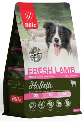 Blitz Holistic Adult Medium & Large Breeds Fresh Lamb – сухой корм для взрослых собак средних и крупных пород