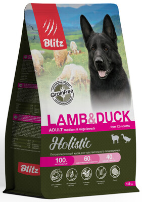 Blitz Holistic Adult Medium & Large Breeds Lamb & Duck – сухой корм для взрослых собак средних и крупных пород