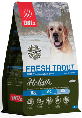 Blitz Holistic Adult Medium & Large Breeds Fresh Trout – сухой корм для взрослых собак средних и крупных пород